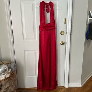 Elegant Red Halter Maxi Dress